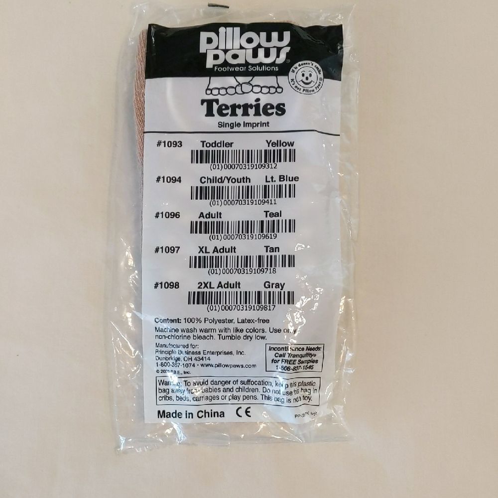 Pillow Paws Terries Tan Adult XL Non Slip Grip Medical Socks NEW